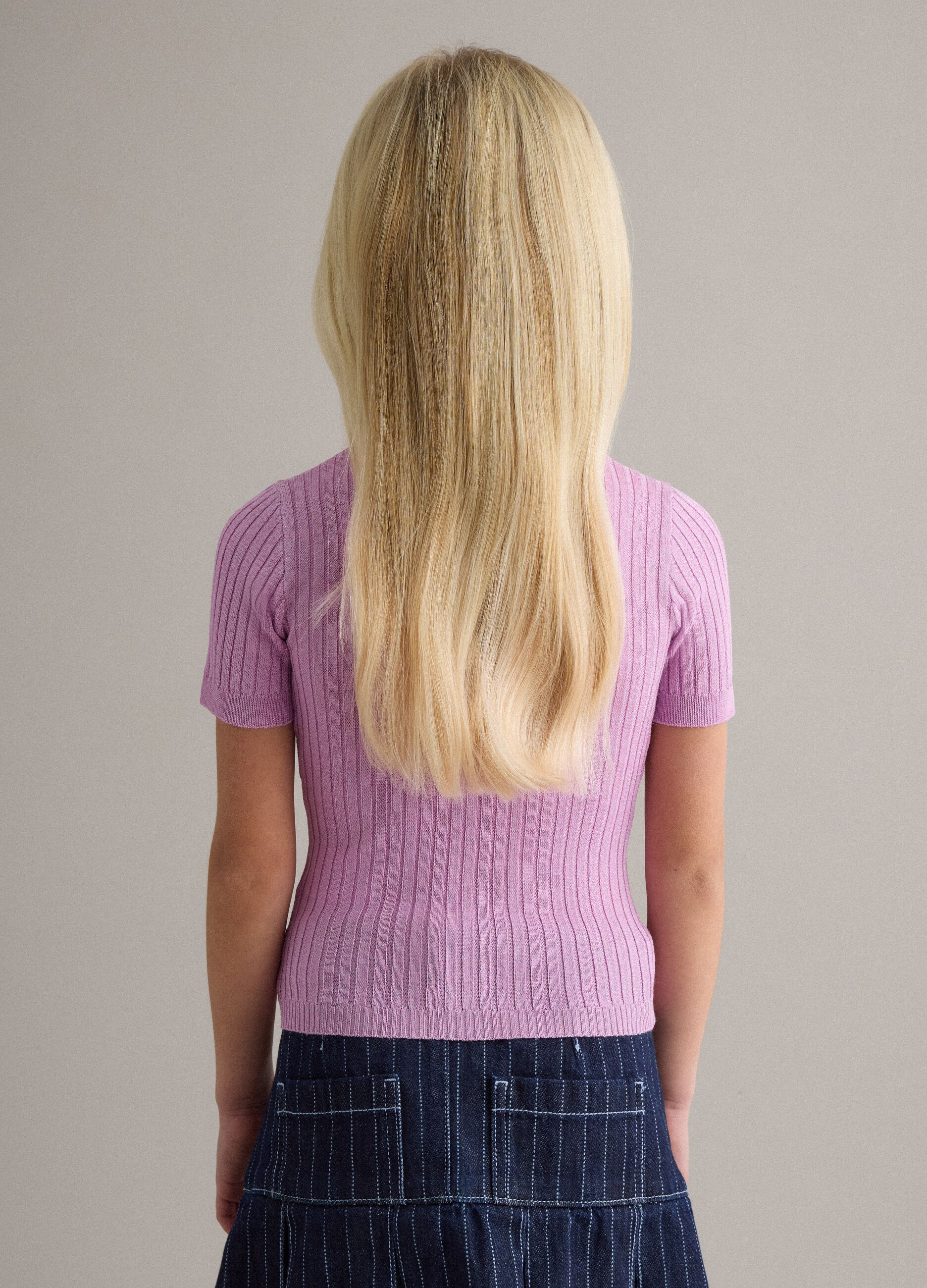 Girls' Regular Fit Purple Ribbed Viscose Blend Jumper