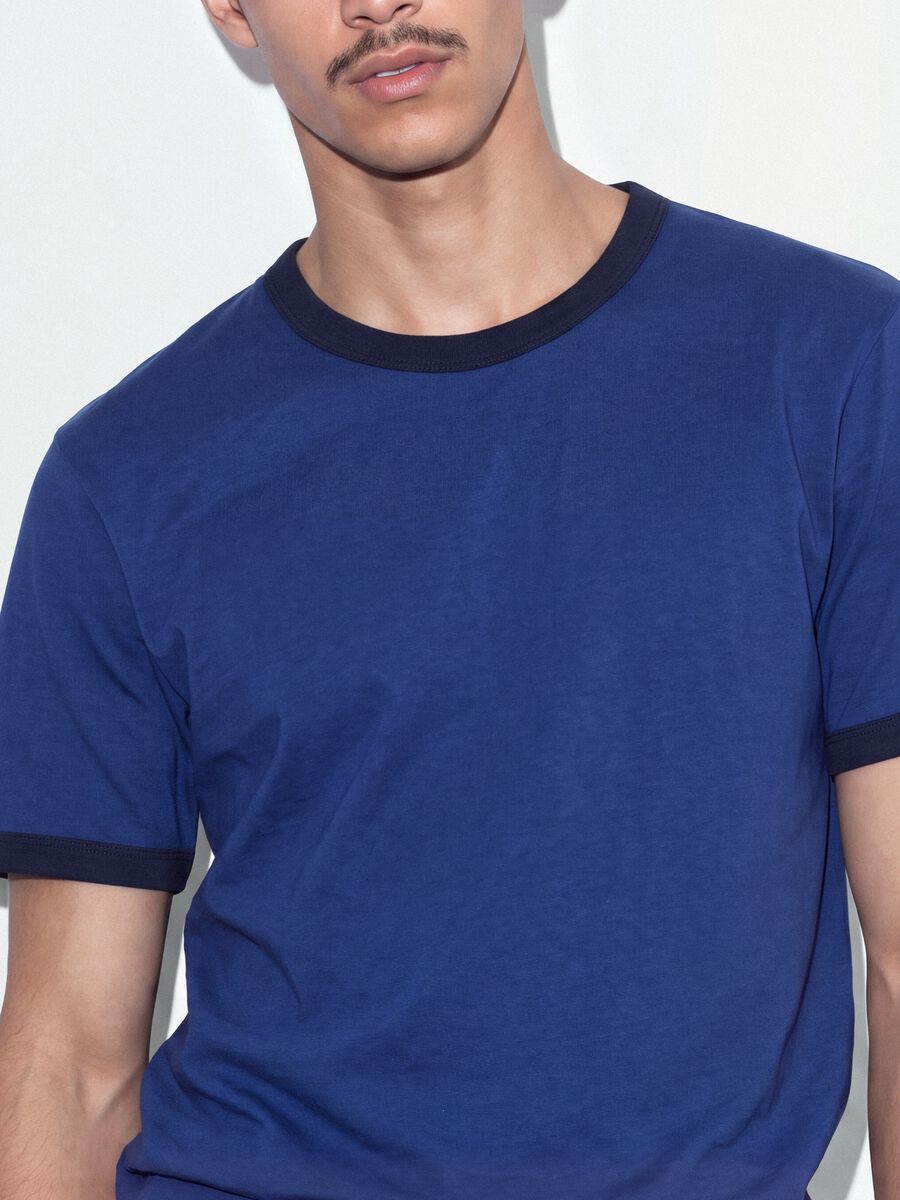 Blue fitted pure cotton T-shirt with contrast trims_4