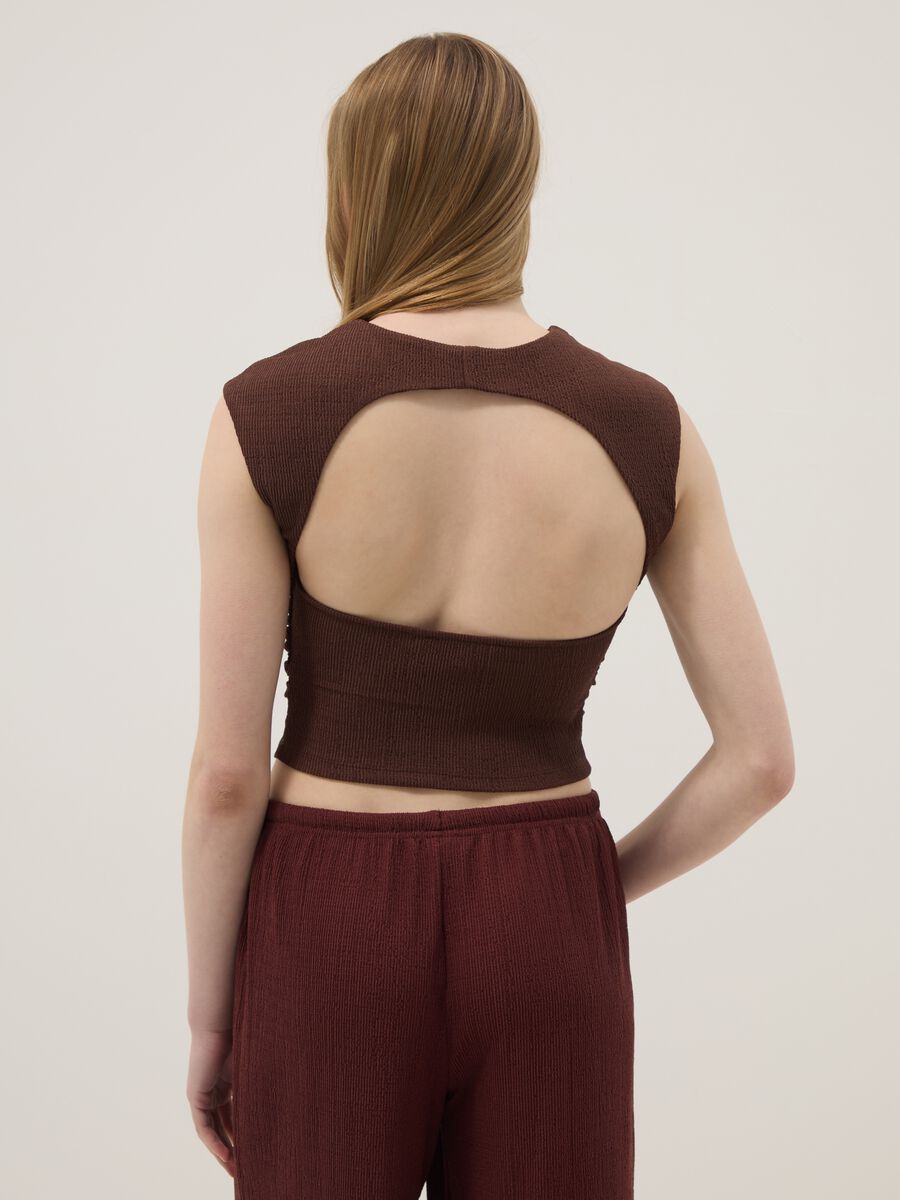 Brown stretch sleeveless top, regular fit_2
