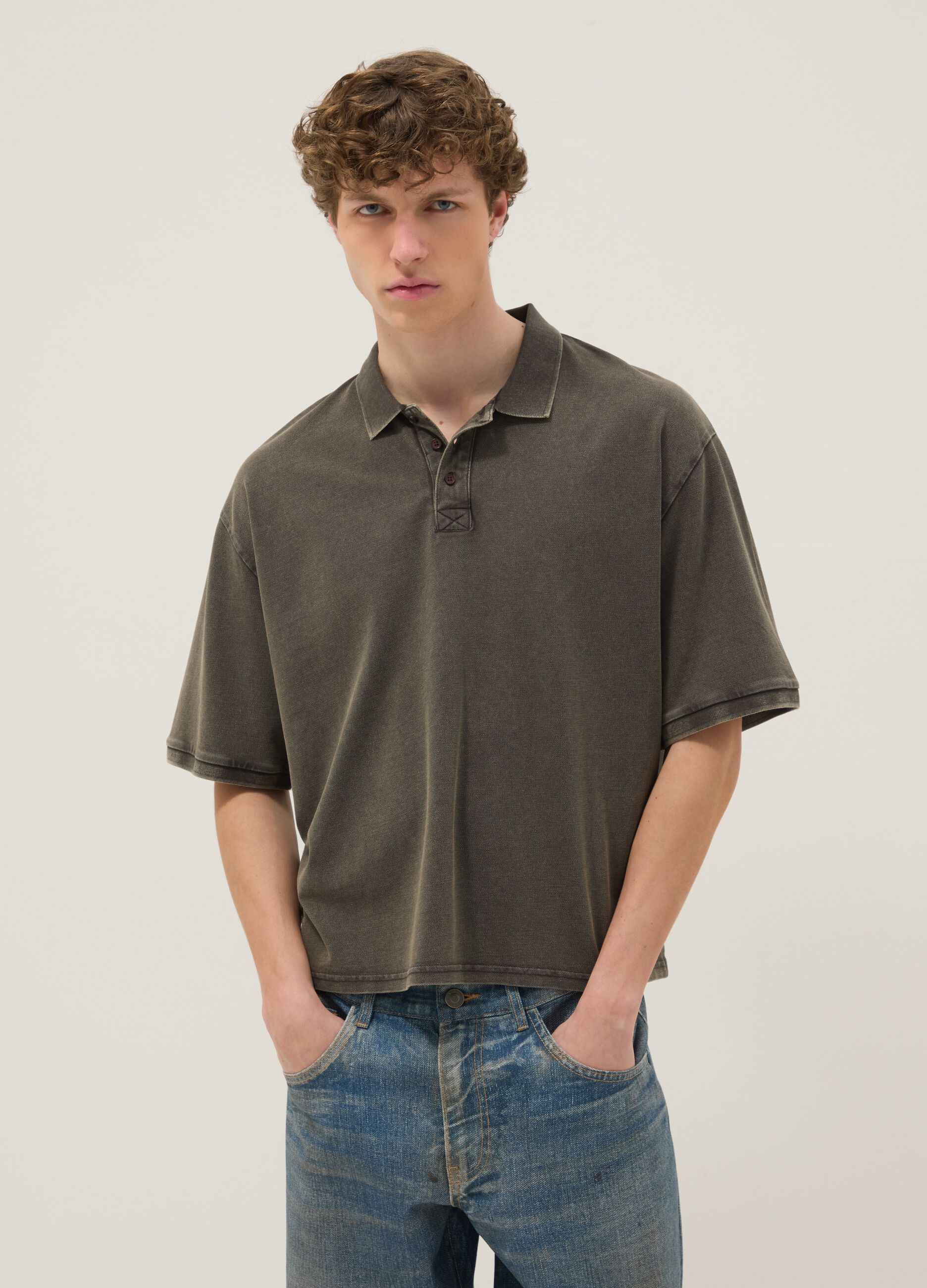 Men's Short Sleeve Green Polo Shirt Regular Fit in Pure Cotton