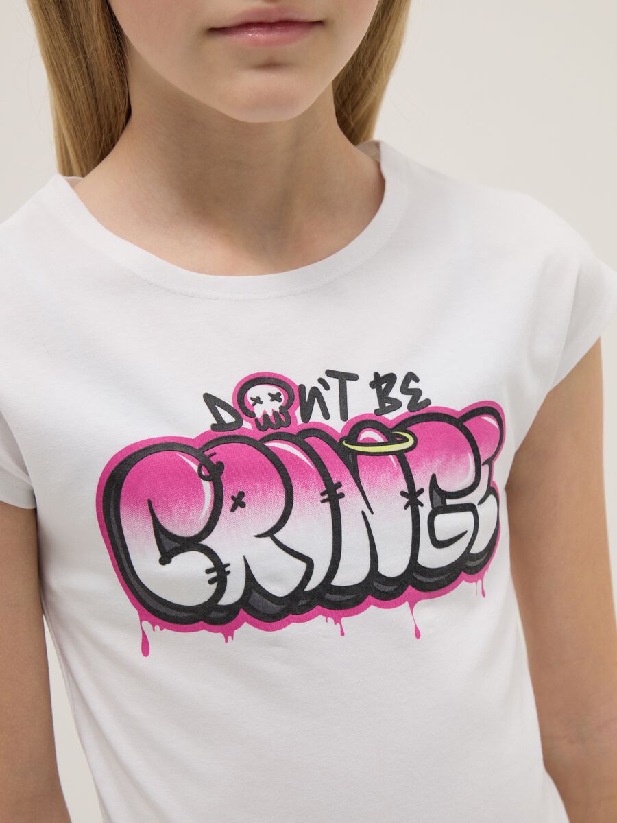 Girls' white stretch cotton slim fit t-shirt with print_2