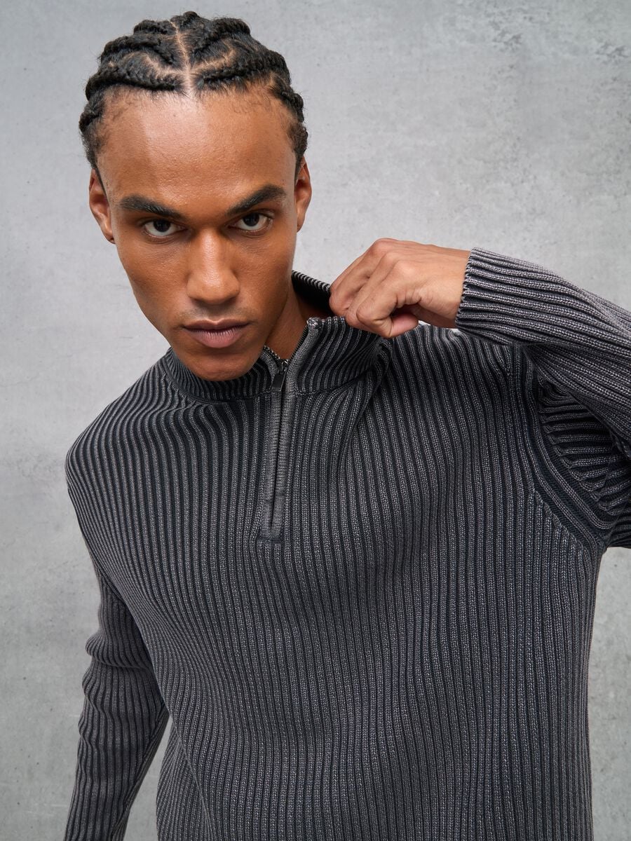 Half-Zip Ribbed Knit Vintage Grey_3