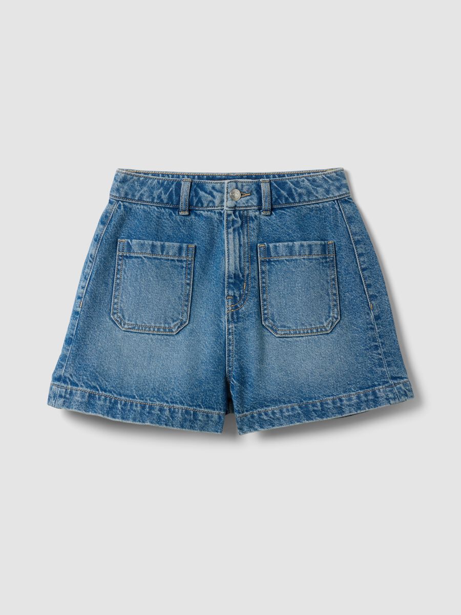 Blaue Denim-Bermudas aus reiner Baumwolle_0