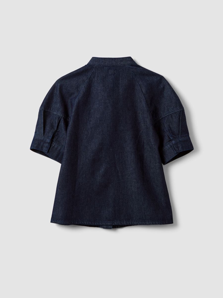 Regular-fit short-sleeved pure cotton denim shirt with tie detail_6