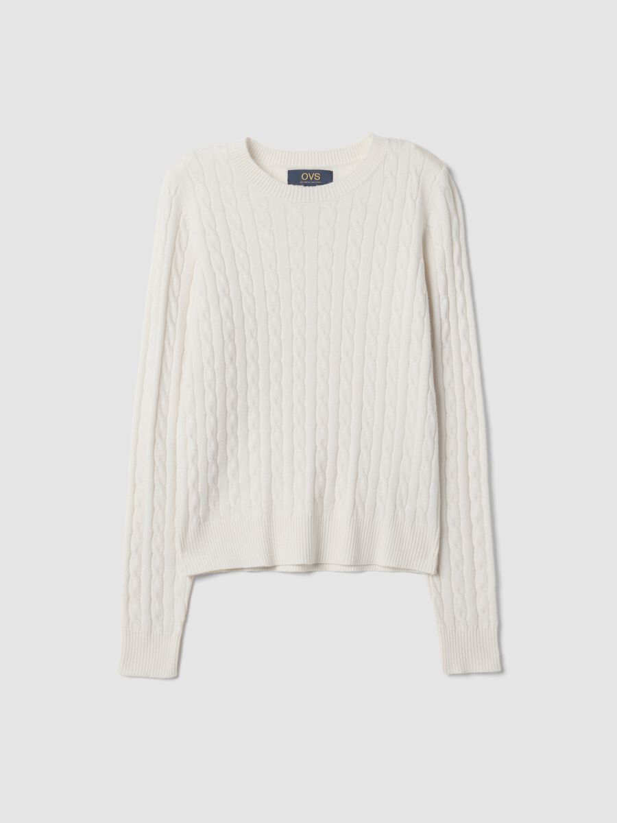 Camisola branca de gola redonda com tran&ccedil;as, corte regular_4
