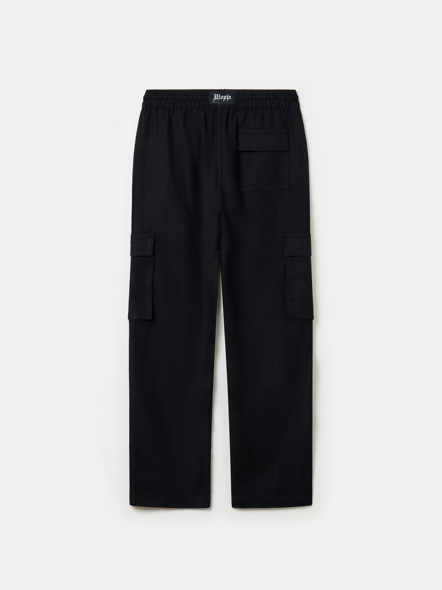 100% Linen Cargo Trousers Black_7