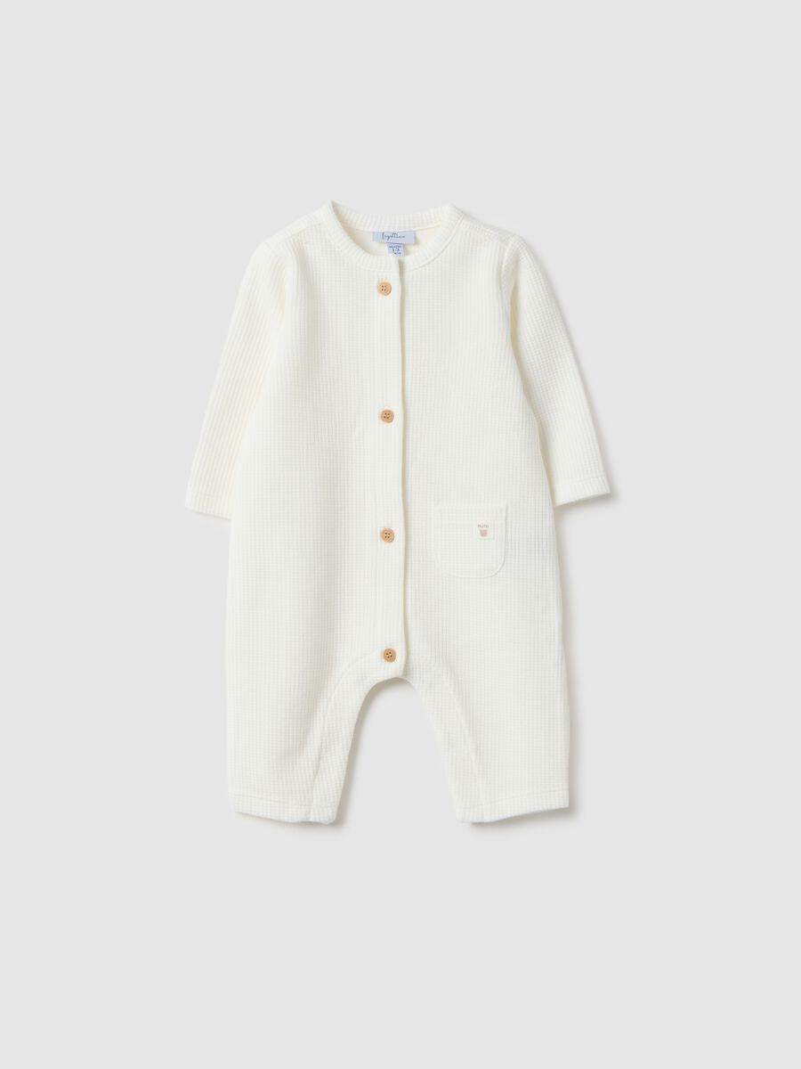 White long-sleeved pure cotton baby onesie with buttons_0