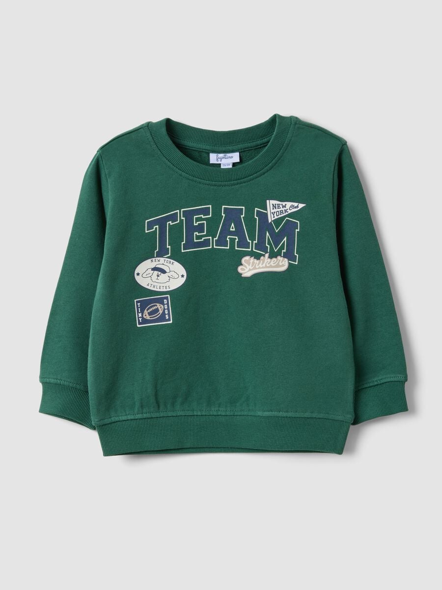 Felpa verde in puro cotone con girocollo e stampa per bimbo regular fit_0