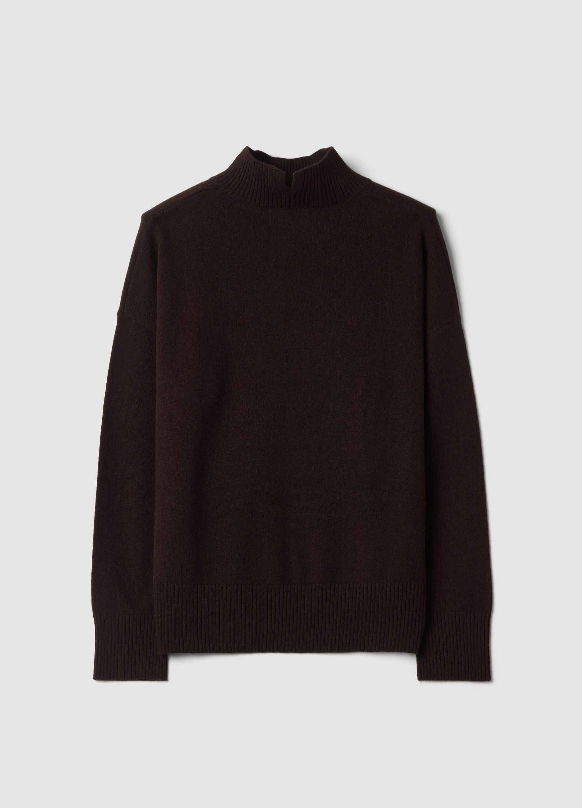 Brown pure wool jumper with high neck, oversized fit