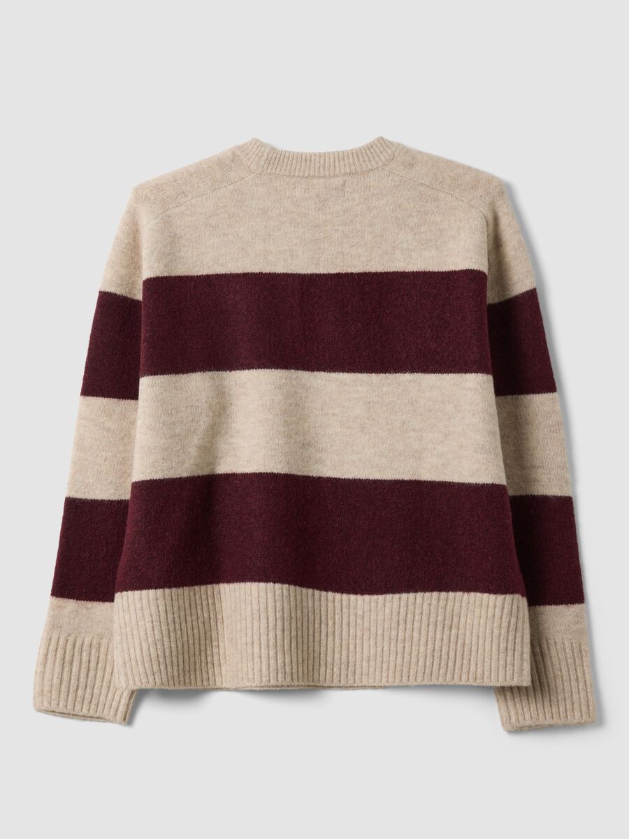 Beiger, gestreifter Crew-Neck-Pullover aus Stretchwolle_6