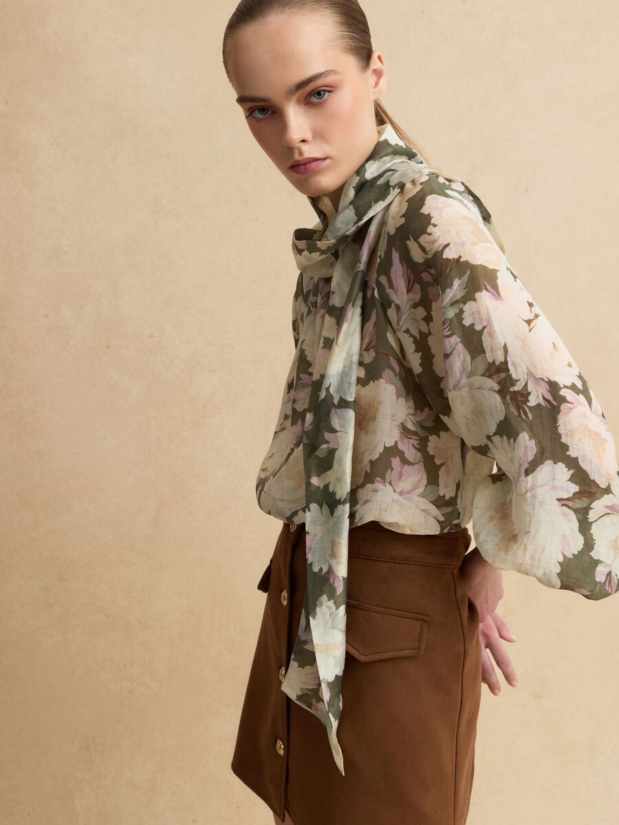 Multicolor Lyocell-Mischung Regular Fit Hemd mit Blumenmotiven_0