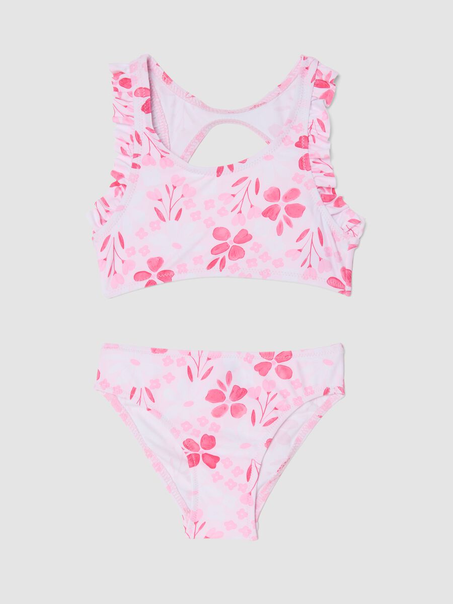 Pink stretch bikini with frills_0