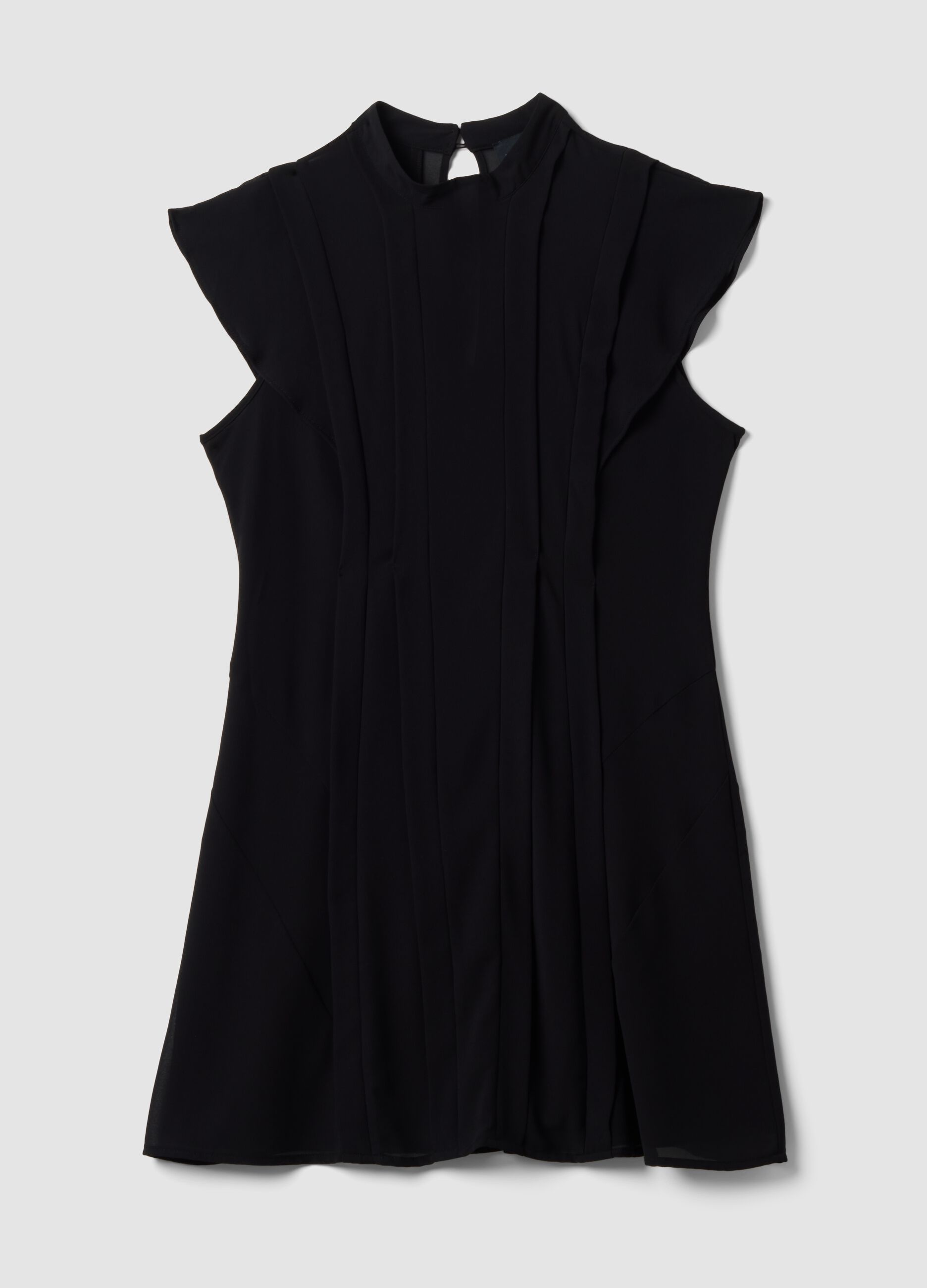 Black relaxed-fit dress with short ruffle sleeves