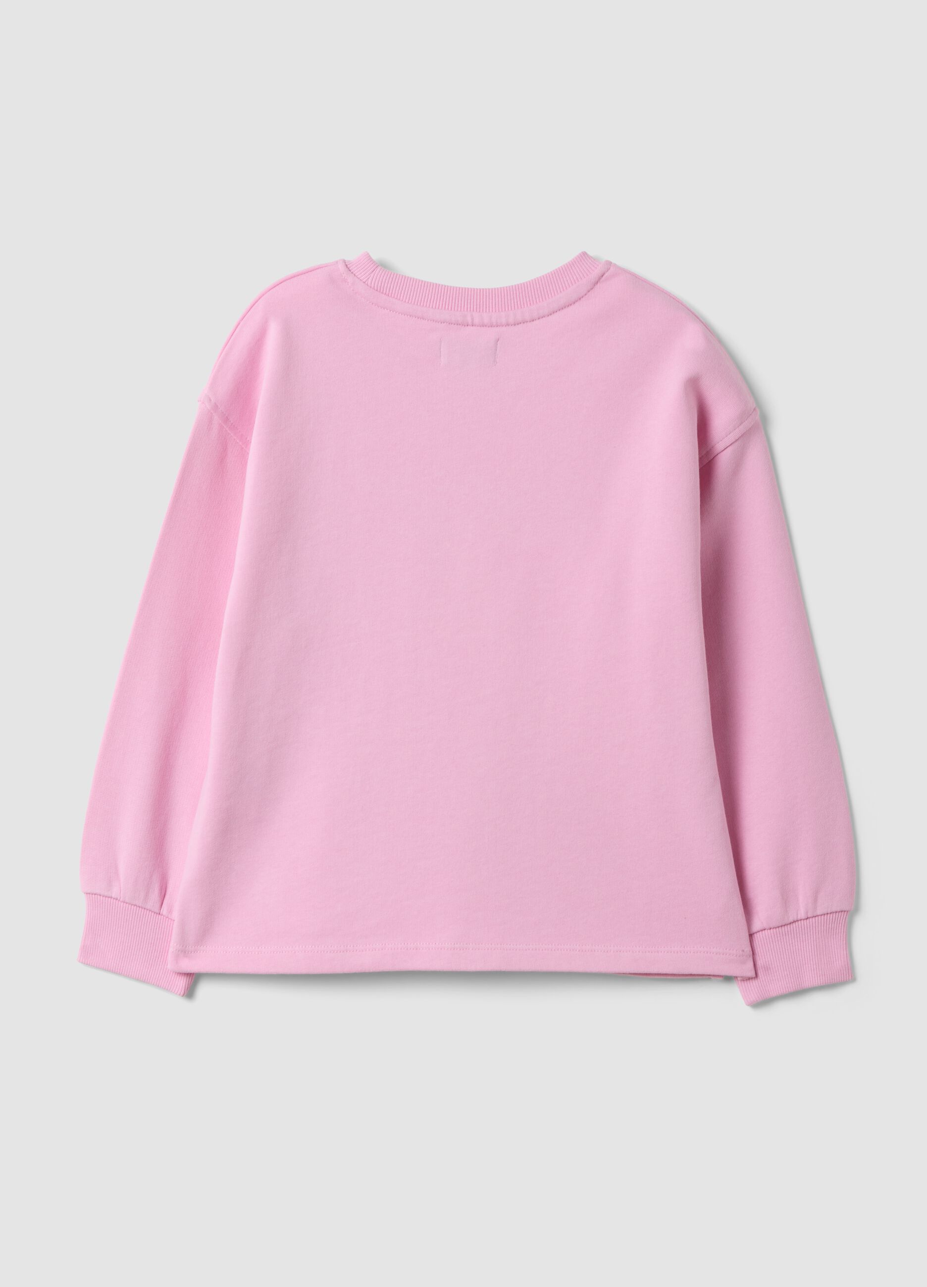 Pink pure cotton crew-neck sweatshirt with heart print for girls