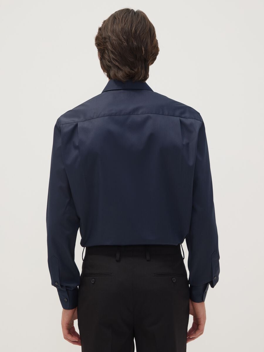 Blue pure cotton shirt with classic collar, regular fit, non-iron_3