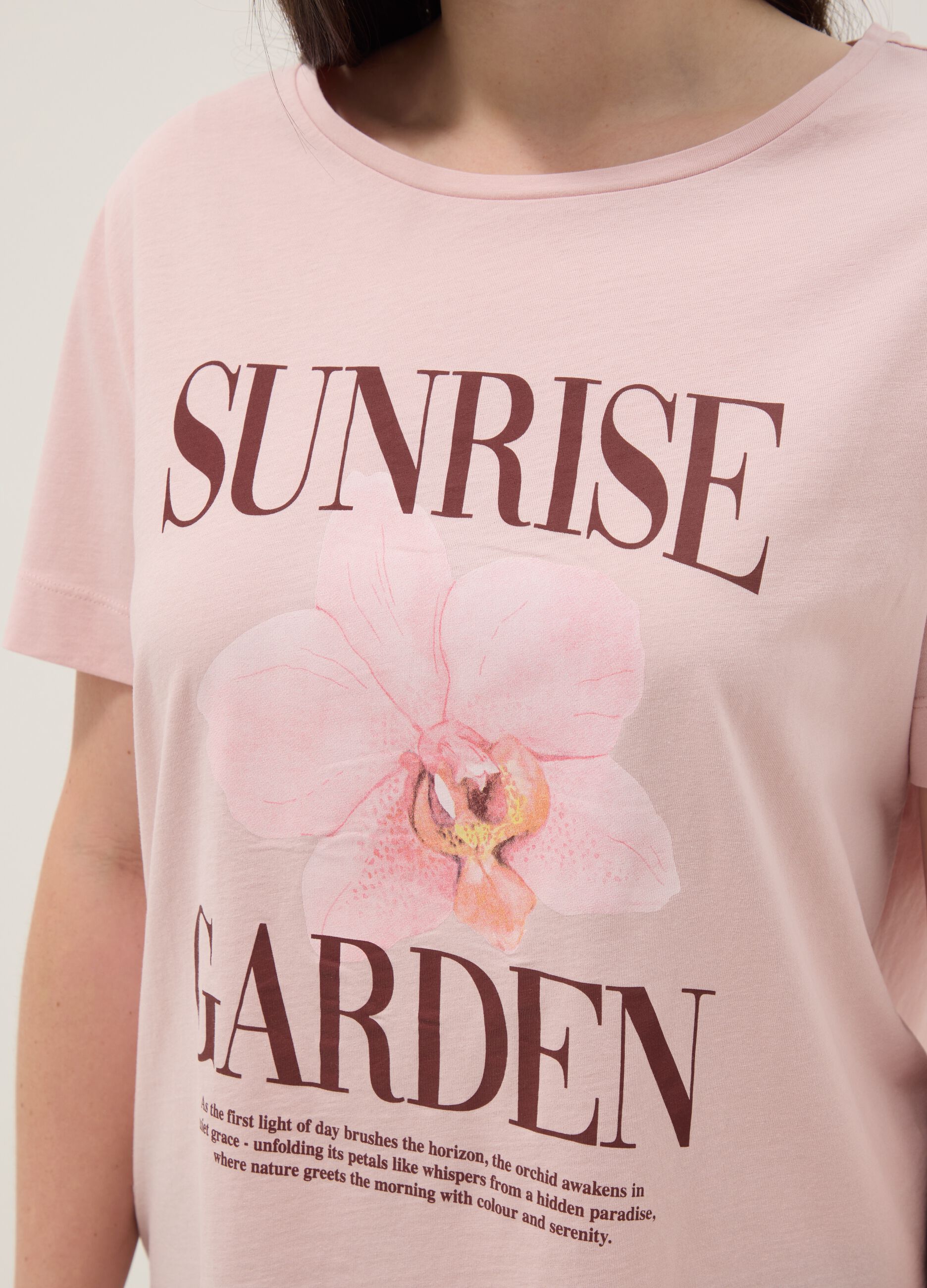 Pink pure cotton T-shirt with print, regular fit