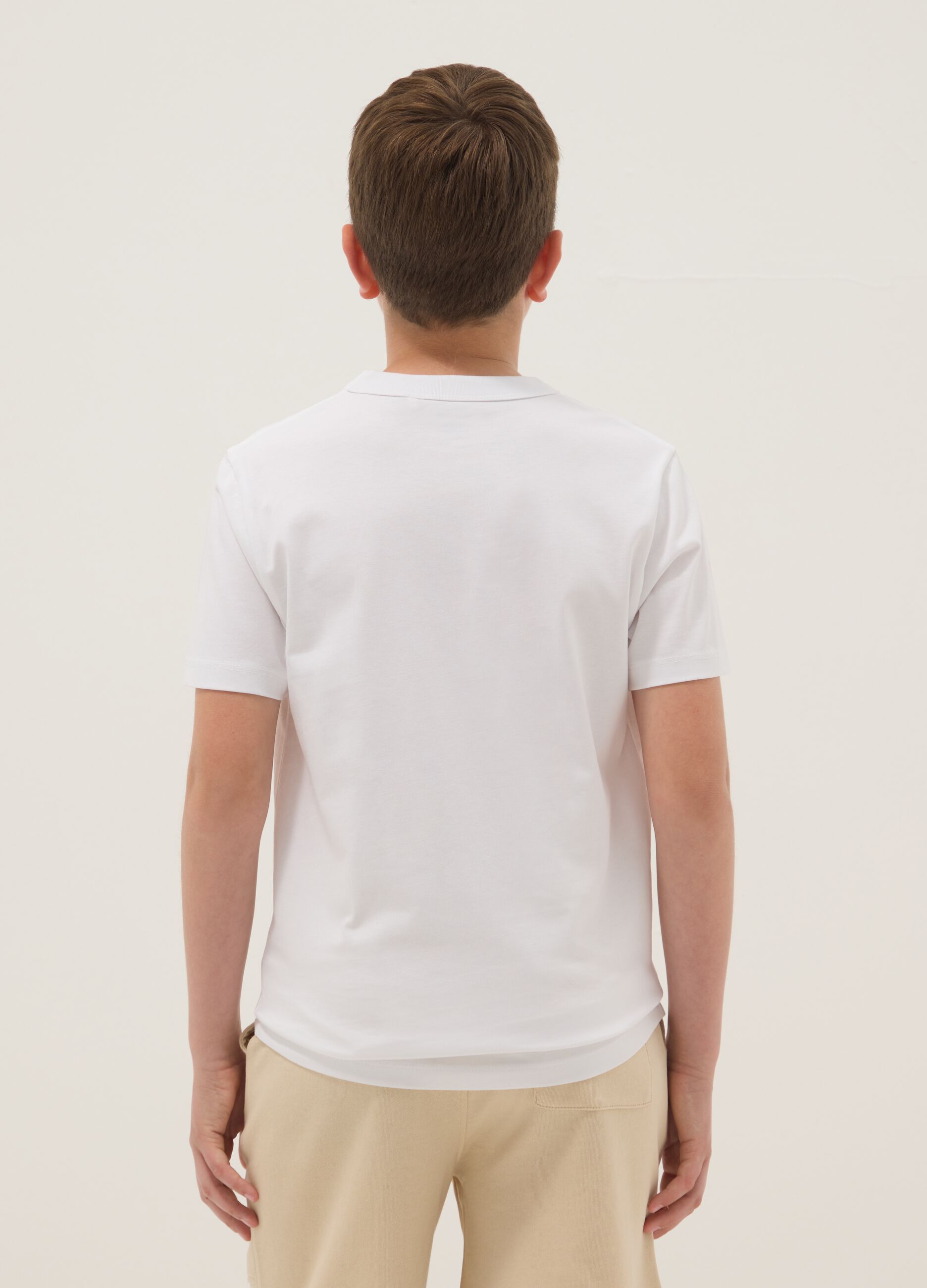 White pure cotton boys&rsquo; T-shirt, regular fit