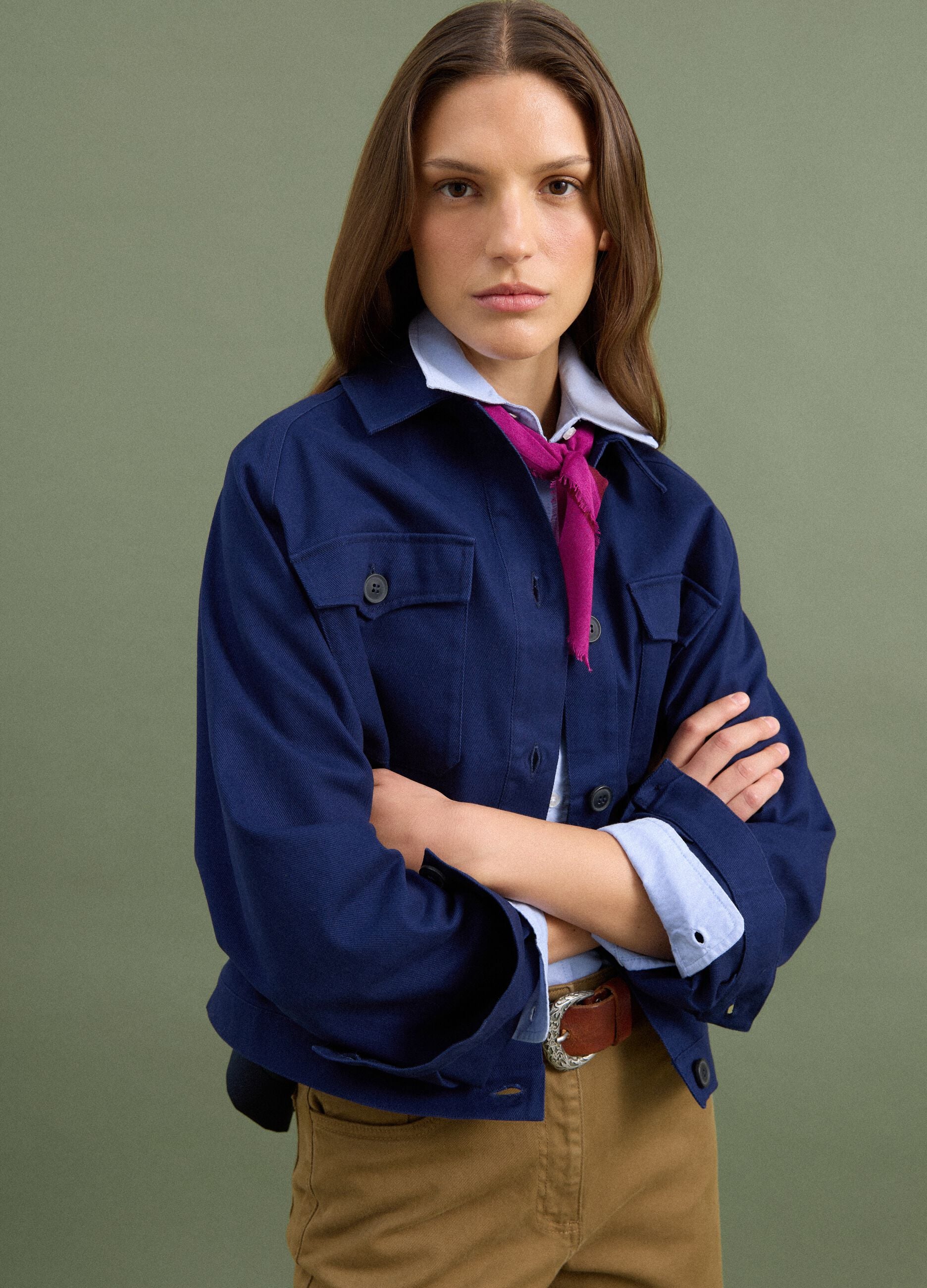Blue pure cotton regular-fit shacket