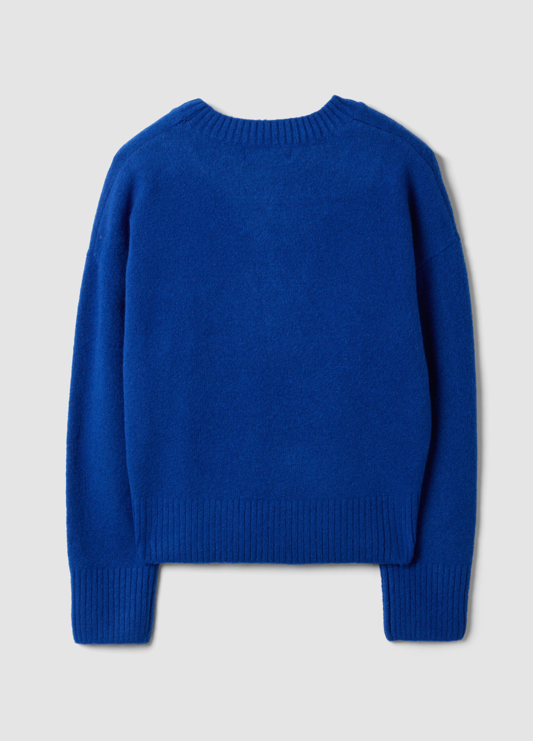 Maglia blu royal girocollo in lana elasticizzata