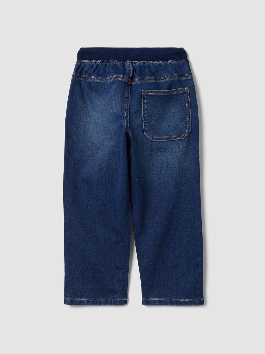Blue stretch cotton denim joggers with elasticated waist for boys_1