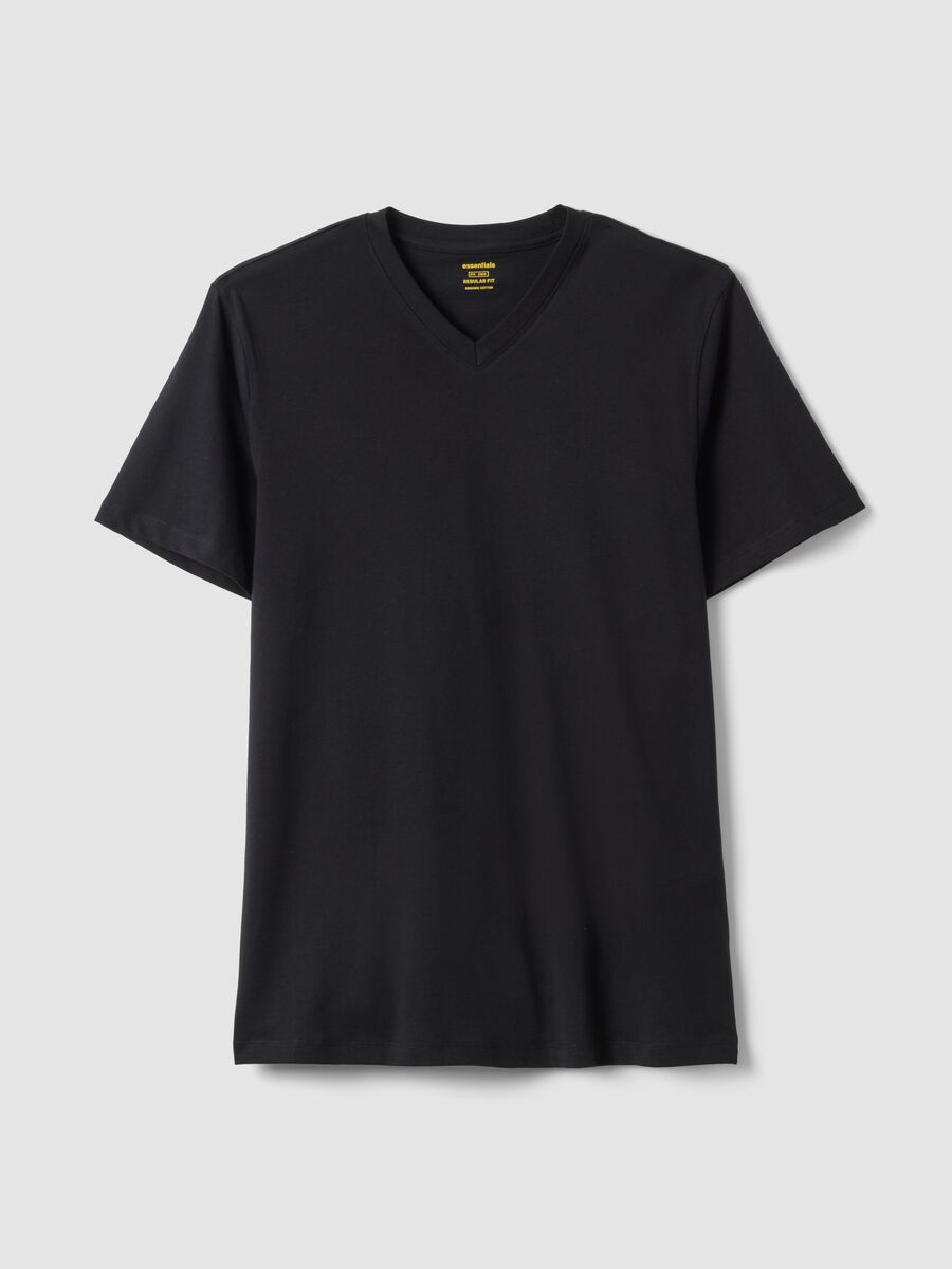 Black pure cotton regular fit V-neck t-shirt_0