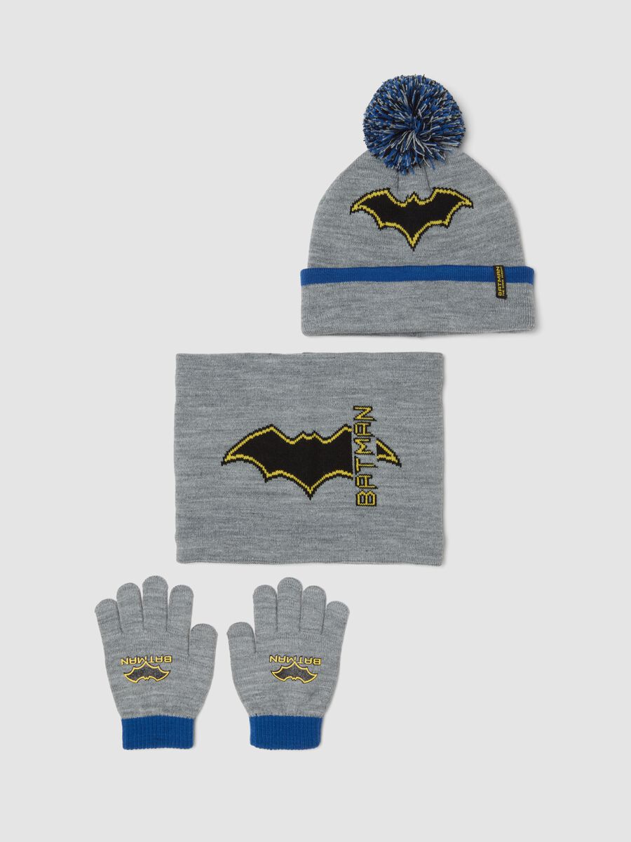 Grey Batman hat, neck warmer and gloves set_0