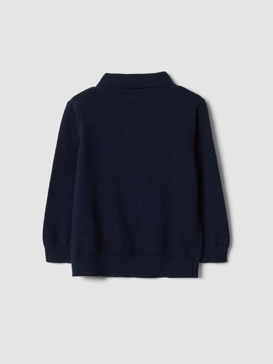 Polo bleu en pur coton &agrave; manches longues_1