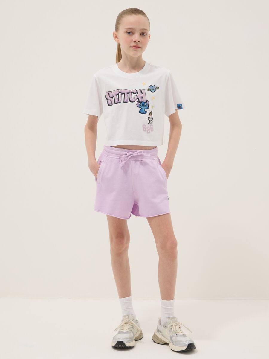 Conjunto blanco y morado de algod&oacute;n puro para ni&ntilde;a con estampados de Stitch_0