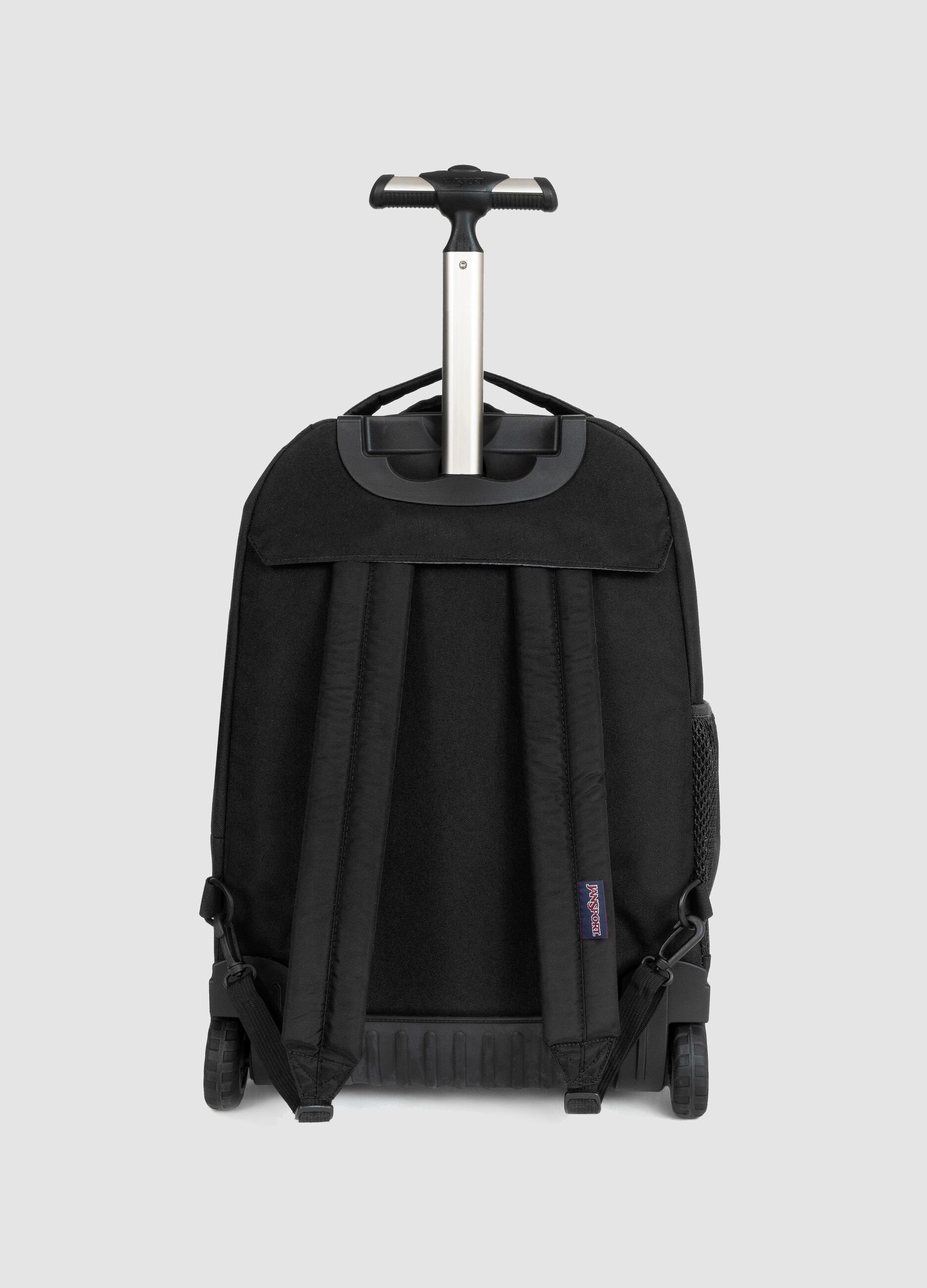 Zaino trolley nero con ruote e tasche zip