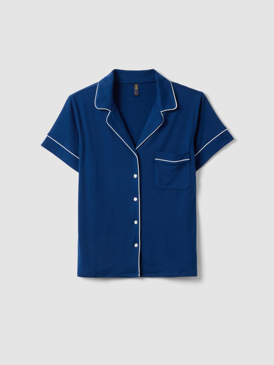 Blaue Stretch-Viskose-Mischung Pyjama-Top im Regular Fit_4