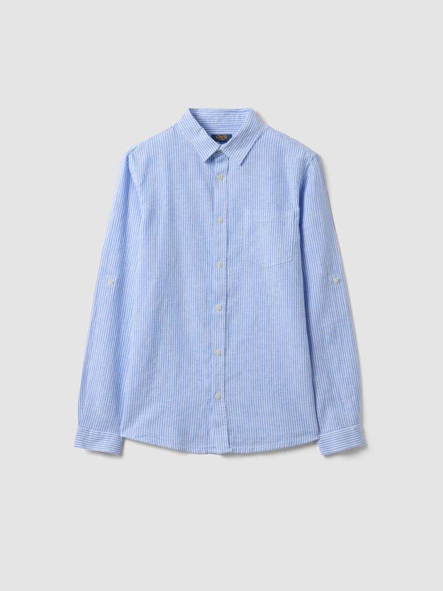 Multicoloured striped linen blend shirt for boys in regular fit_3