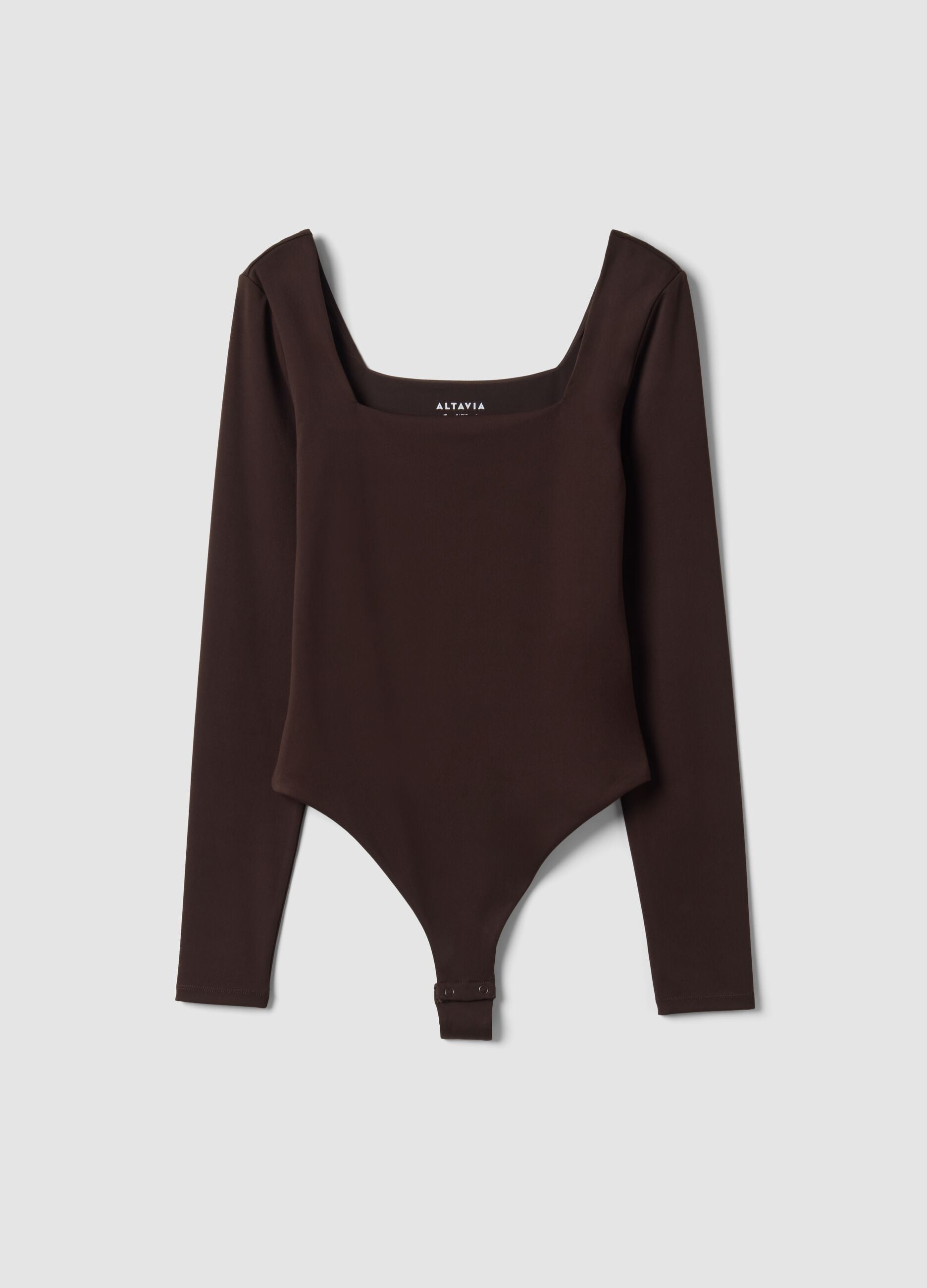 Brown bodysuit in breathable stretch fabric with wide neckline ALTAVIA STUDIO