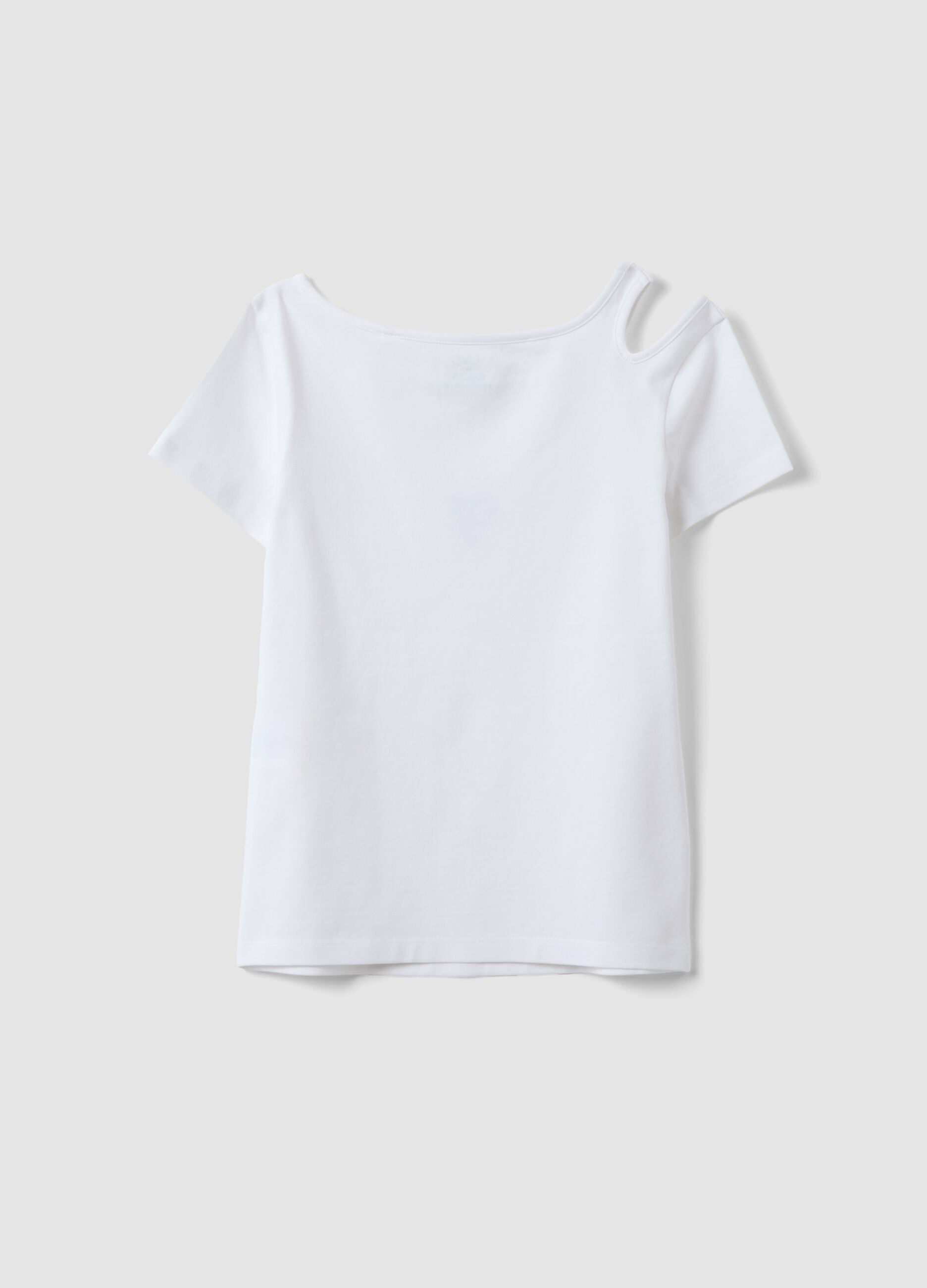 Girls' Slim Fit White Cotton Blend T-shirt