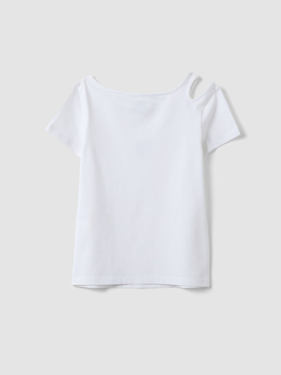 Girls' Slim Fit White Cotton Blend T-shirt_4