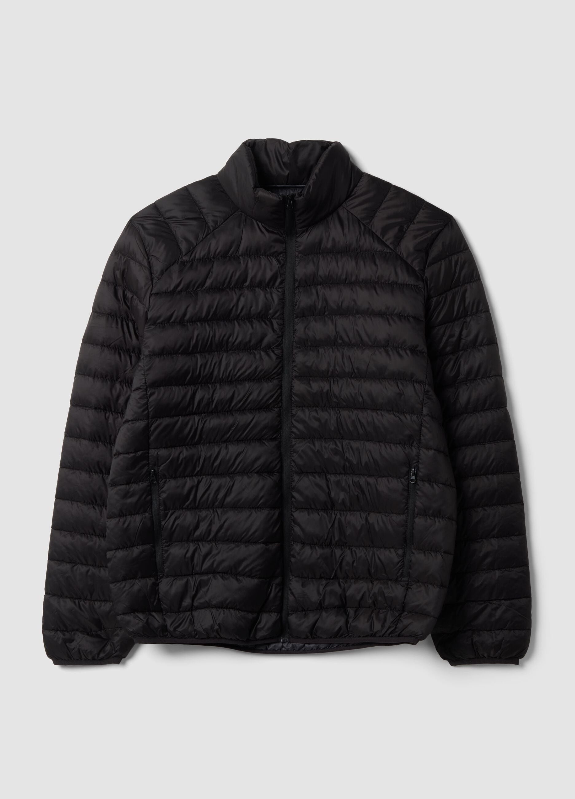 Schwarze Ultralight Steppjacke, Regular Fit, mit Reissverschluss