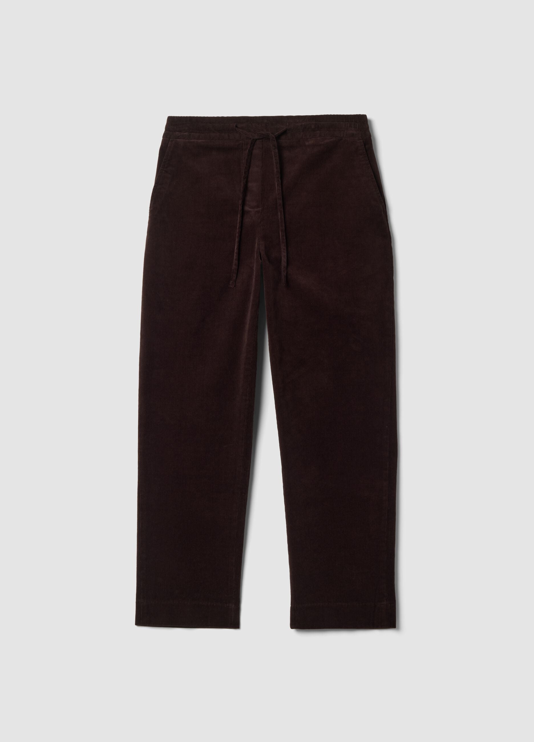 Braune Ripp-Hose aus Stretch-Baumwolle mit elastischem Bund