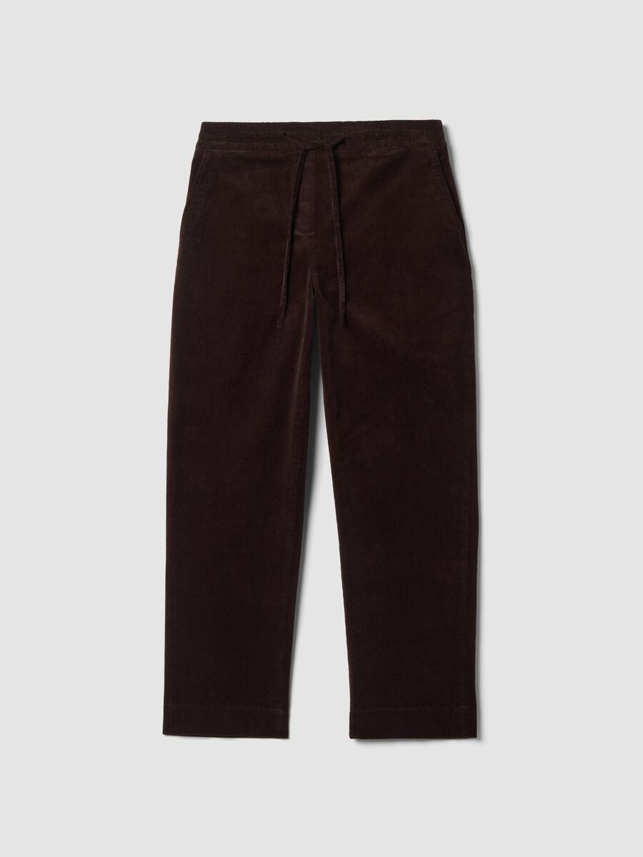 Braune Ripp-Hose aus Stretch-Baumwolle mit elastischem Bund_4