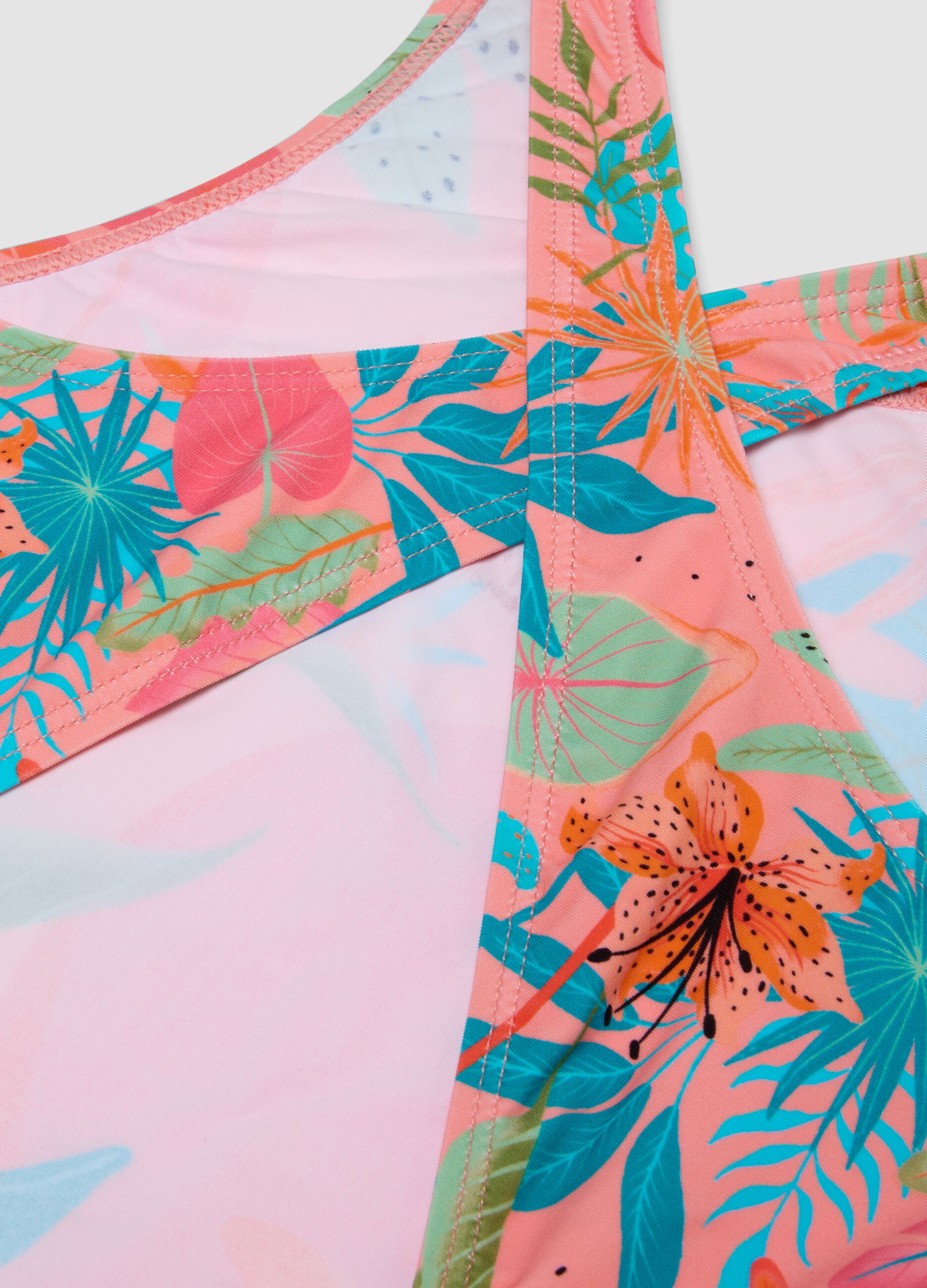 Pink tropical print girls&rsquo; swimsuit
