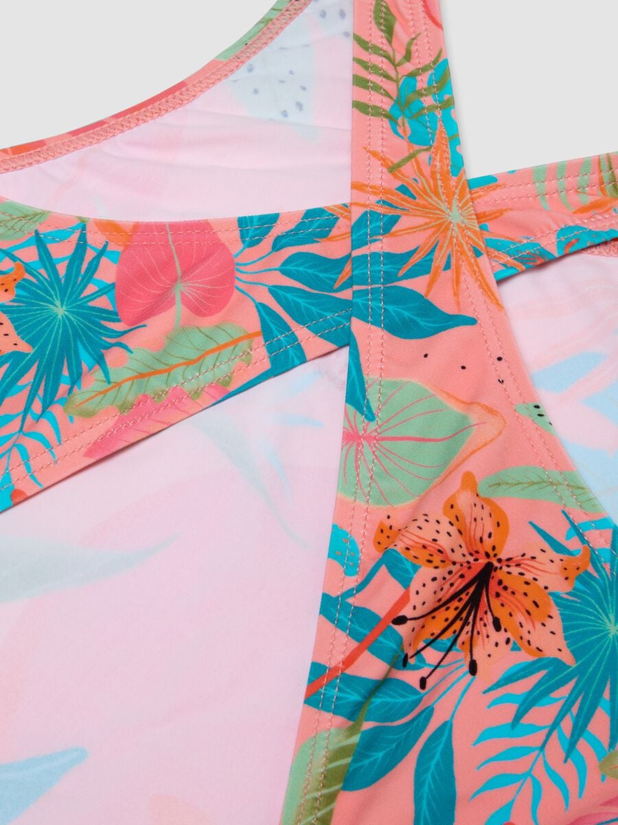 Pink tropical print girls&rsquo; swimsuit_3