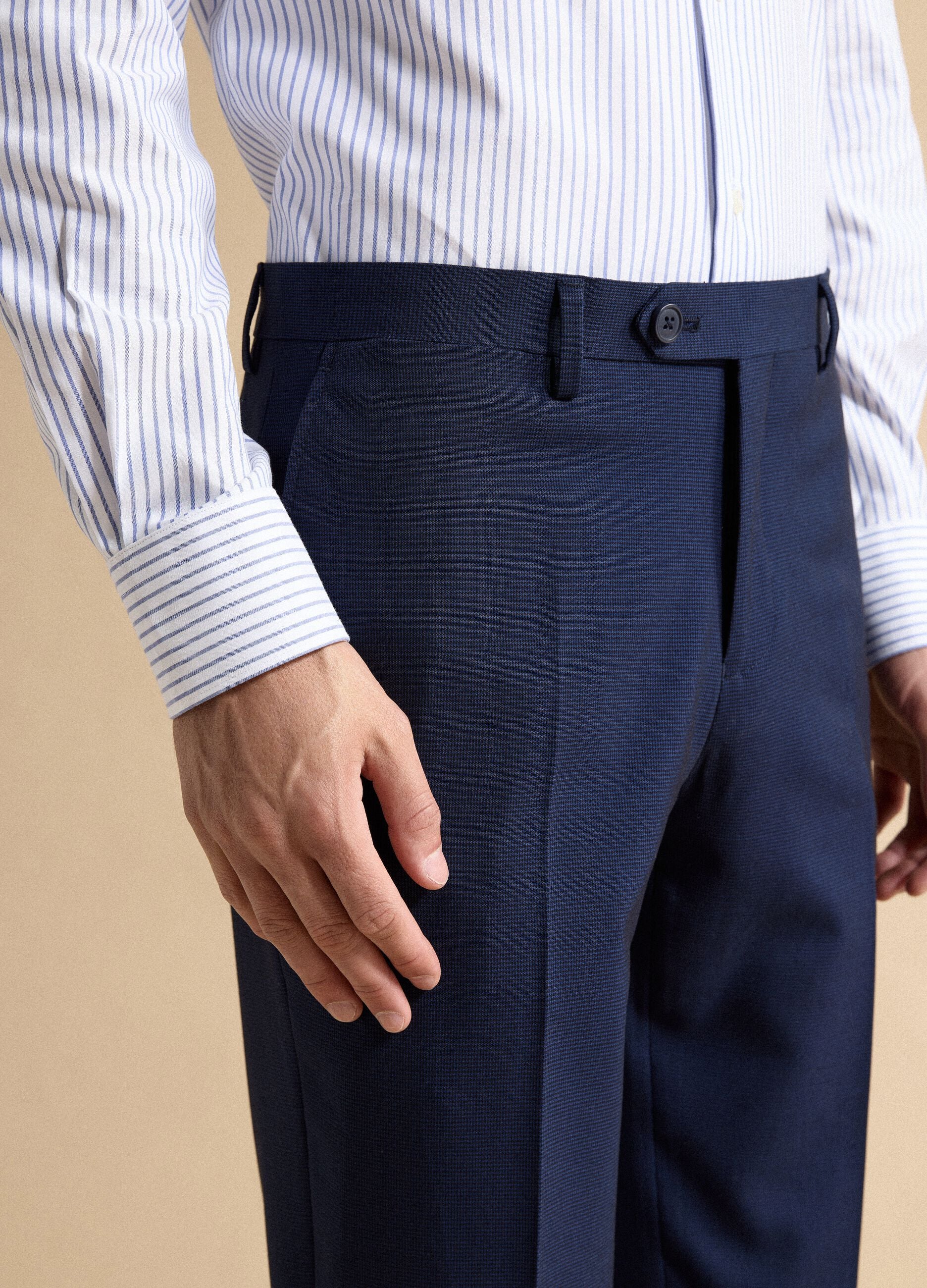 Blue slim-fit stretch formal trousers
