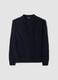 Blue rib-knit long-sleeve polo shirt_0