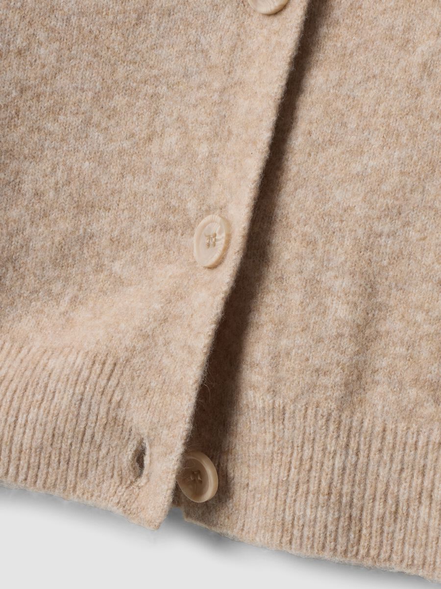 Cardigan beige in tessuto elasticizzato con girocollo over fit_1