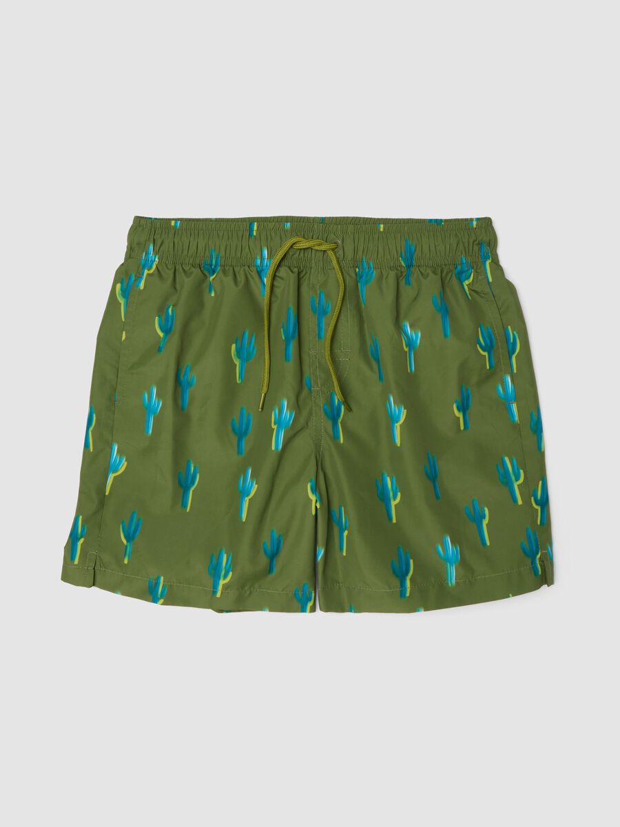 Short de bain gar&ccedil;on vert &agrave; imprim&eacute; cactus_0