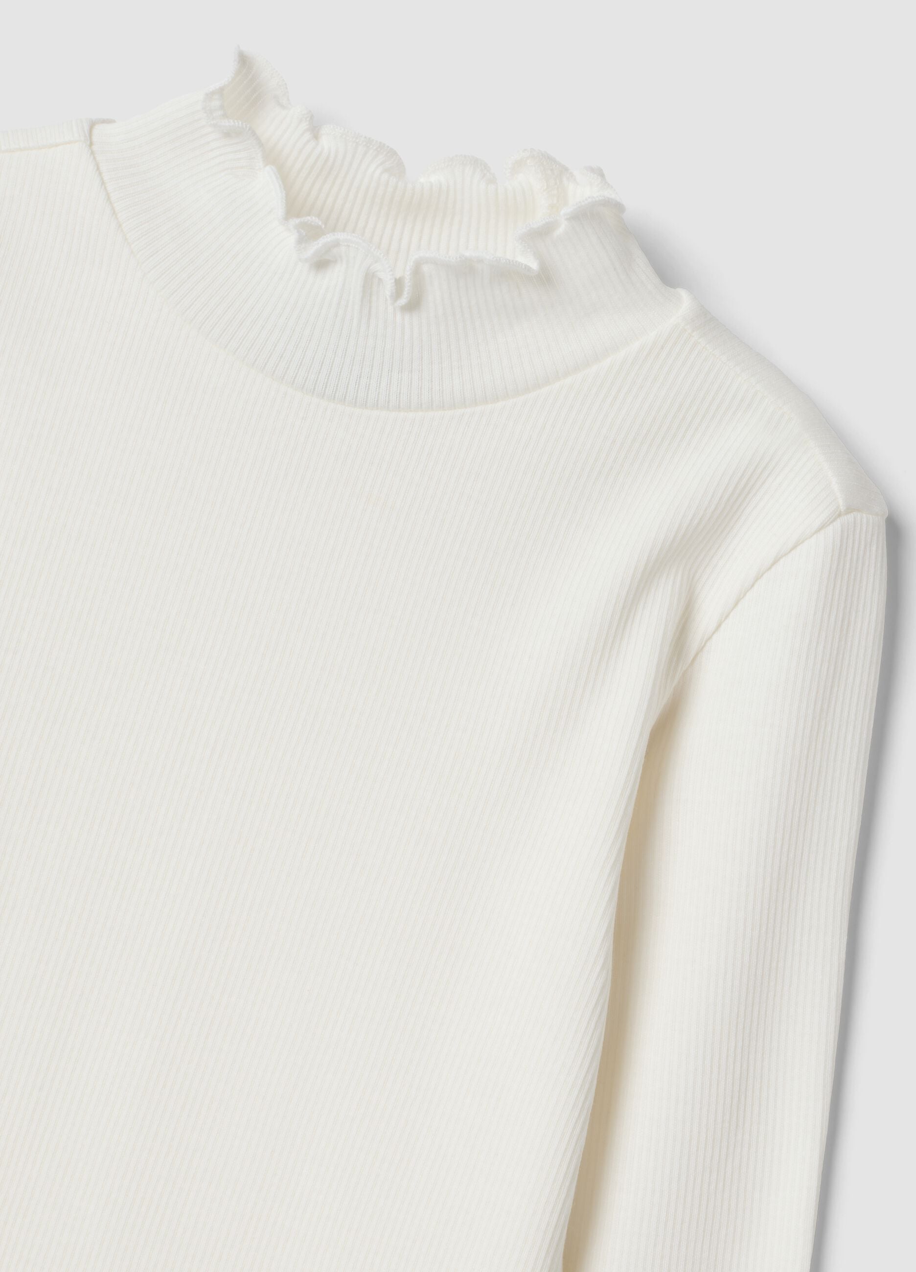 Wei&szlig;es Langarm-T-Shirt aus Bio-Stretch-Baumwolle mit Stehkragen