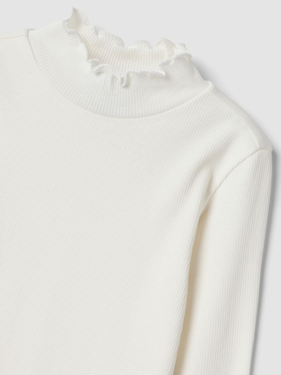 Wei&szlig;es Langarm-T-Shirt aus Bio-Stretch-Baumwolle mit Stehkragen_2