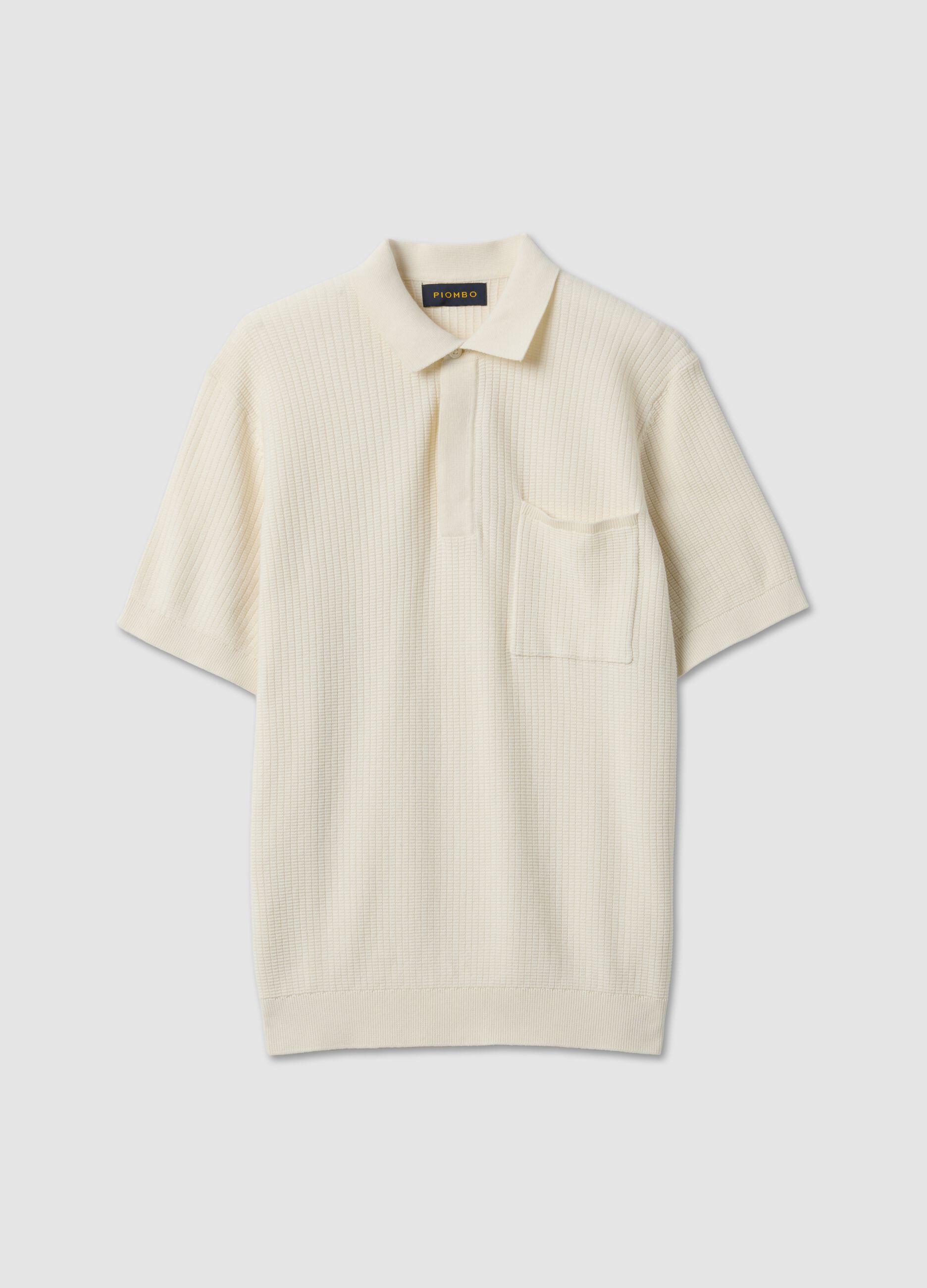 White pure cotton polo with chest pocket, regular fit