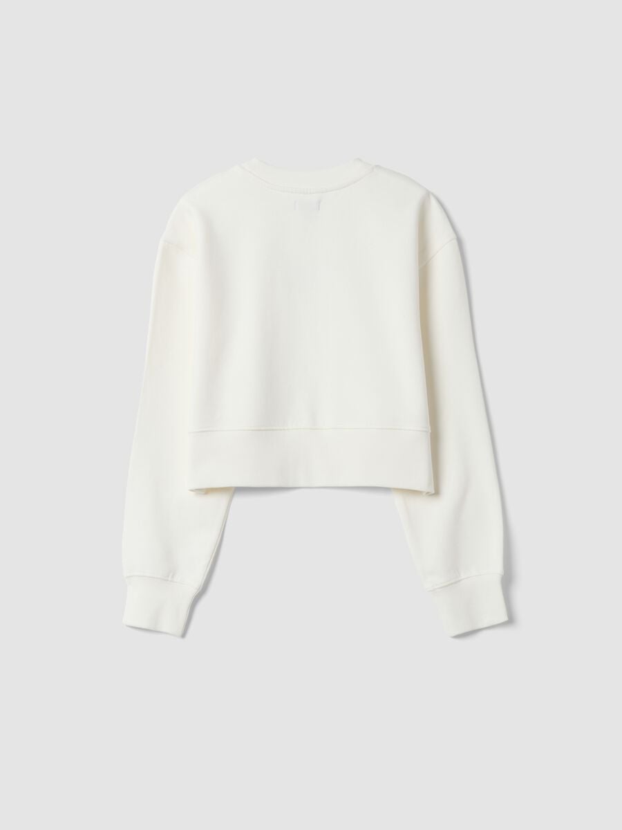 White sweatshirt with ribbed collar in pure organic cotton_1