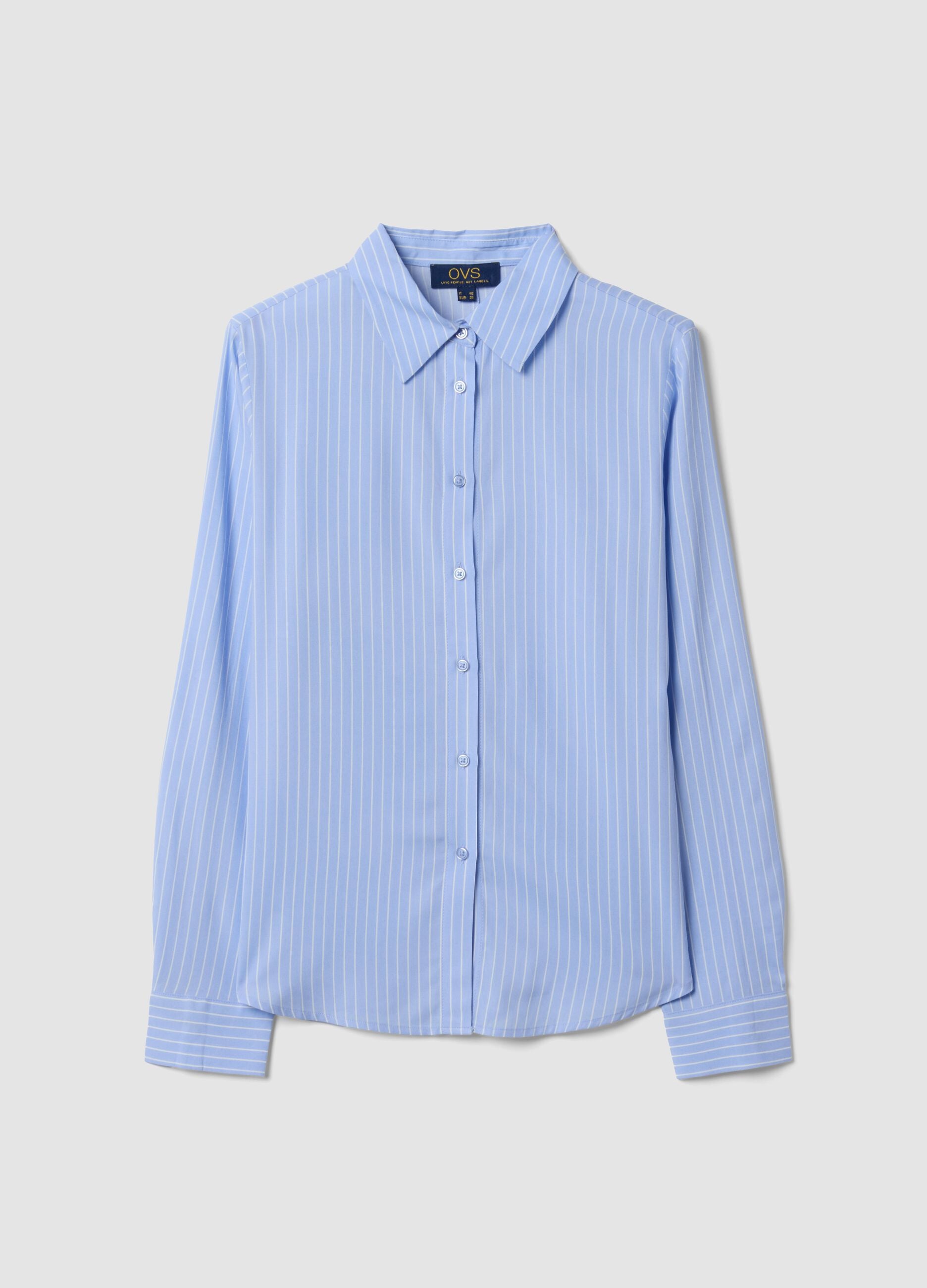 Blue striped pure viscose shirt, regular fit