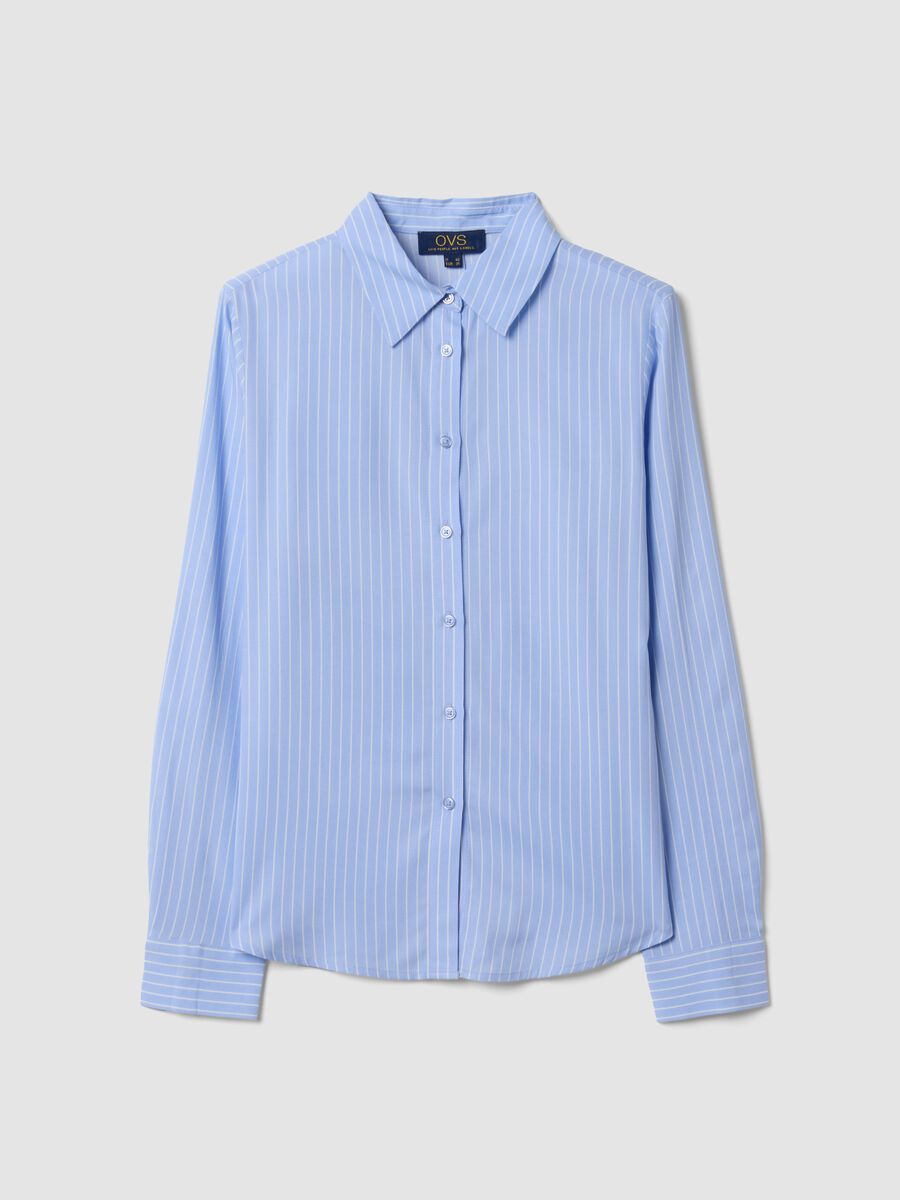 Blue striped pure viscose shirt, regular fit_4