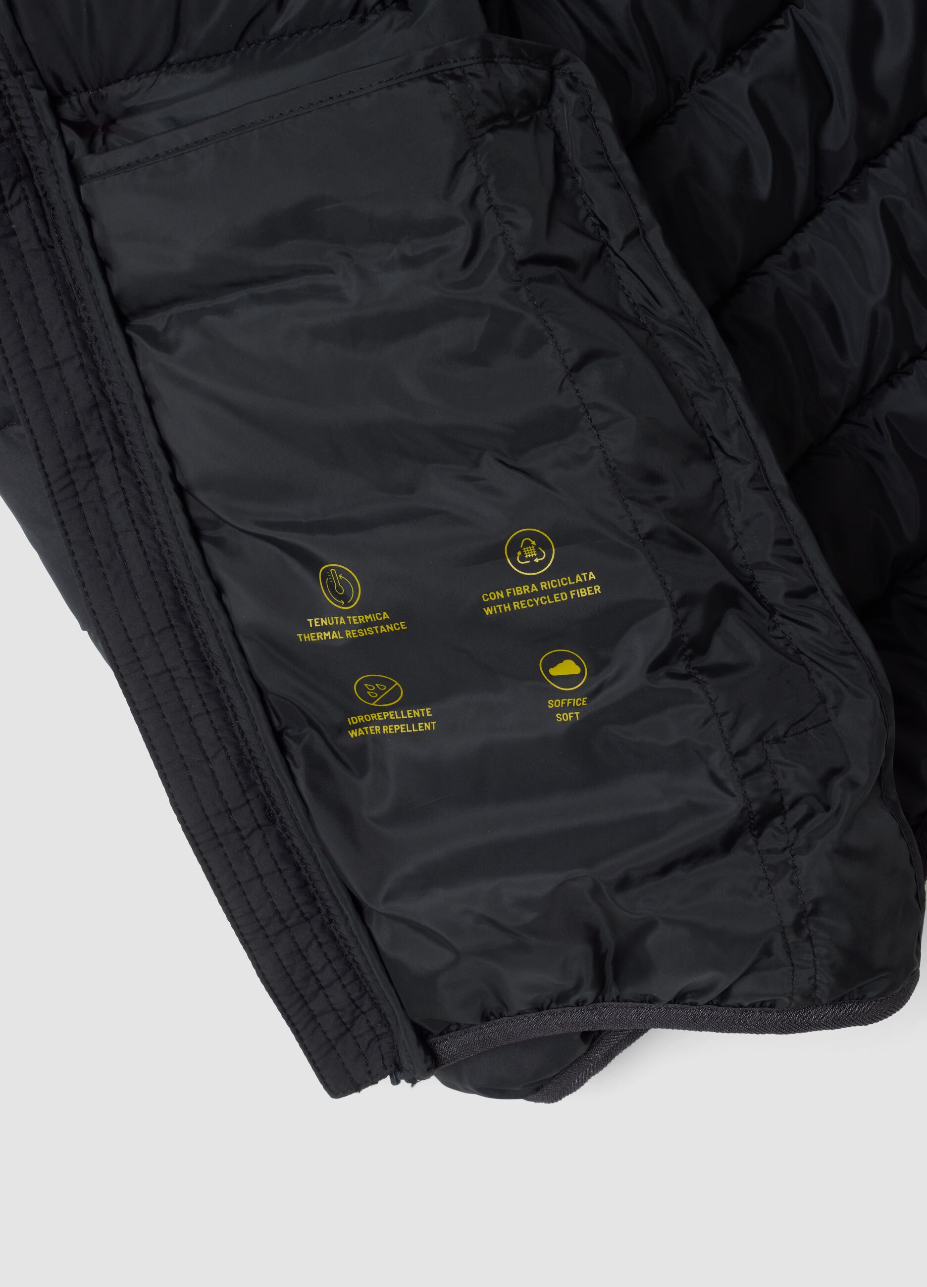 Giubbotto Ultralight nero imbottito con cappuccio e zip per ragazzo